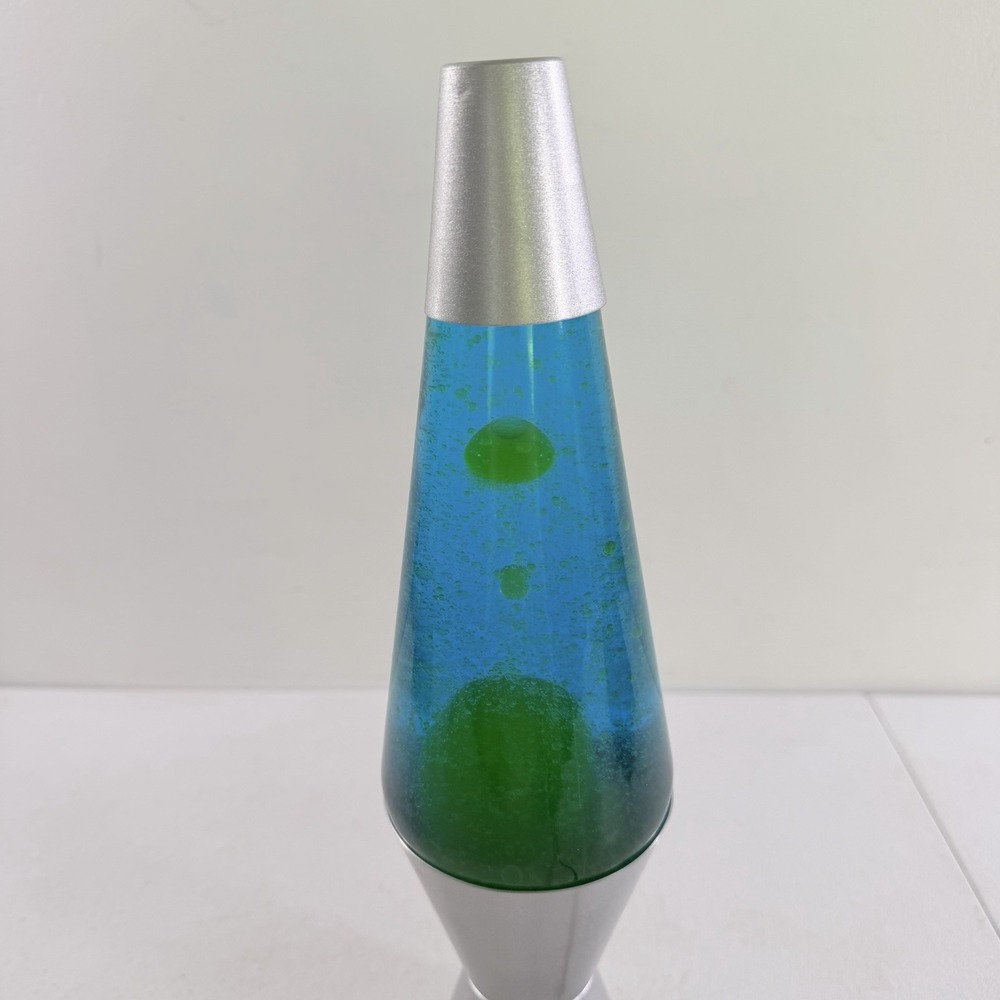 Lava Lamp Model 2124 Silver Blue Liquid Green Wax Motion Lamp 14.5" Tested Works - Picture 4 of 13
